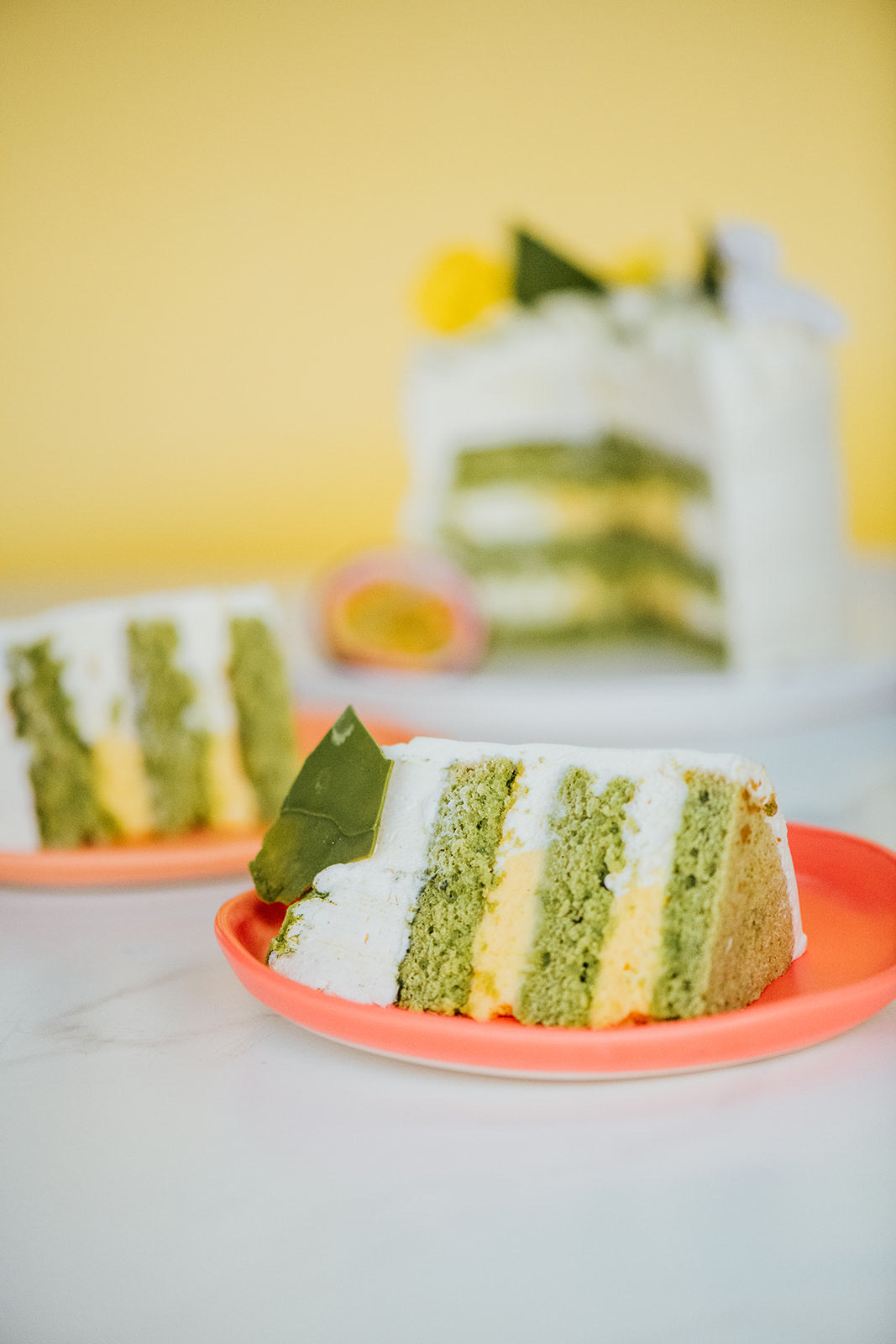 Gâteau monté matcha et fruit de la passion