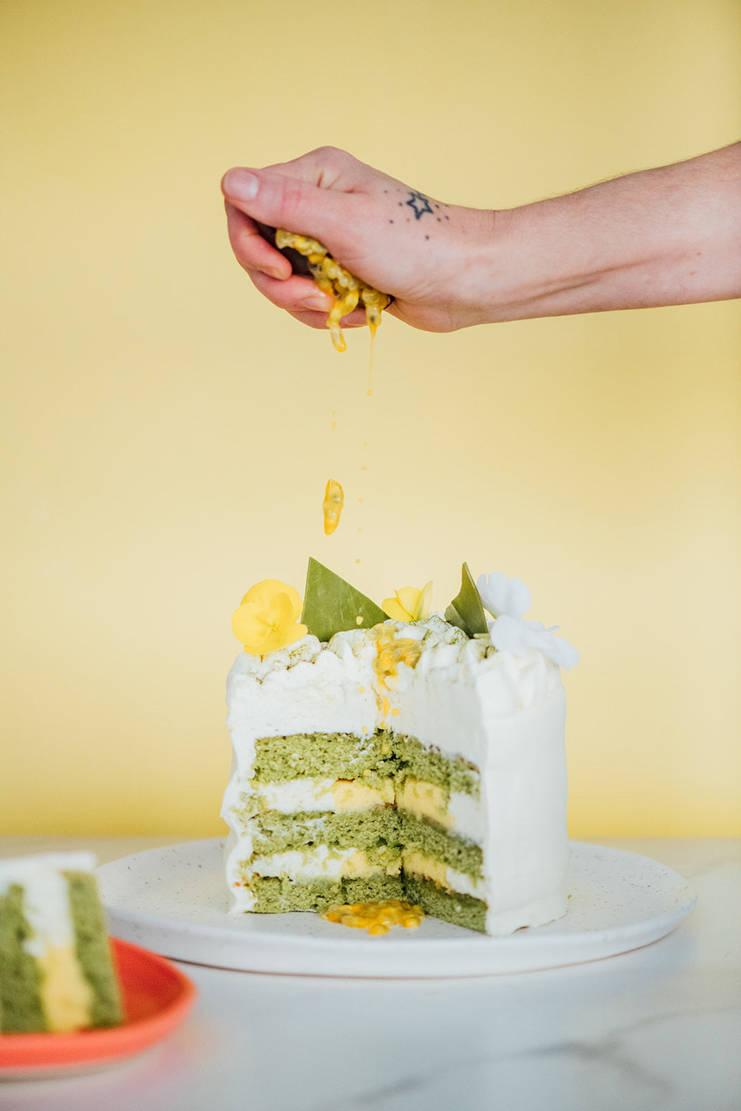 Gâteau monté matcha et fruit de la passion